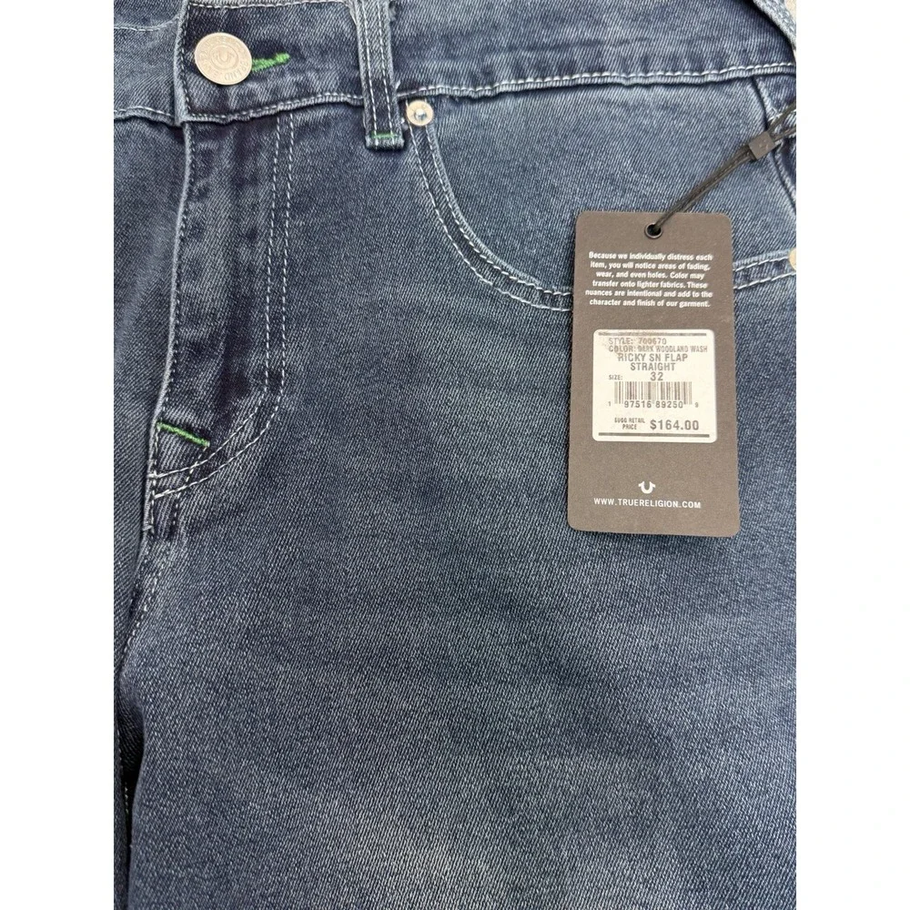 True Religion Men's Ricky SN Flap Relaxed Straight Jeans W32 L34 New